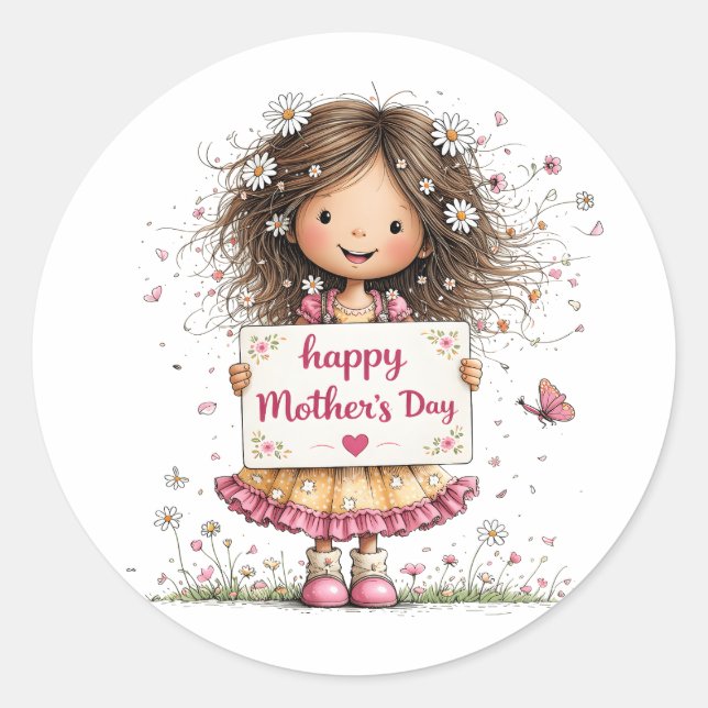 Sticker Rond Jolie Fille Daisy Fête des Mères (Devant)
