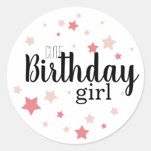 Sticker Rond Jolie fille d'anniversaire avec étoiles roses