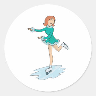Sticker Rond jolie fille de dessin animé patinage artistique