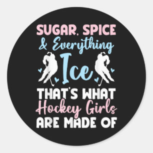 Sticker Rond Jolie fille de hockey sur glace noire