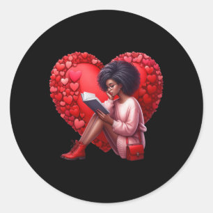 Sticker Rond Jolie fille de livre de la Saint-Valentin avec une
