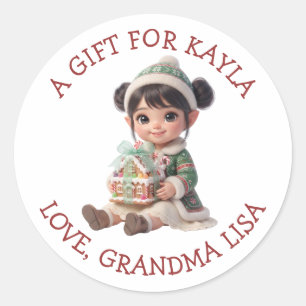 Sticker Rond Jolie Fille Personnalisé à et de Noël