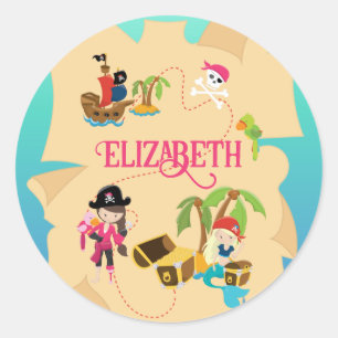Sticker Rond Jolie Fille Pirate Rose Personnalisée