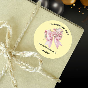 Sticker Rond Jolie fille rose florale Bow Anniversaire