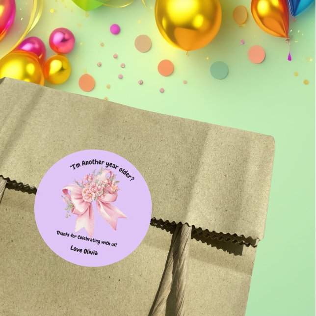 Sticker Rond Jolie fille rose florale Bow Anniversaire (Créateur téléchargé)