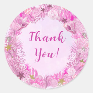Sticker Rond Jolie Fille Rose Sous l'Océan Baby Shower