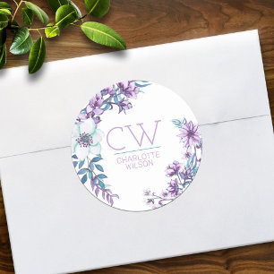 Sticker Rond Jolie Fleur personnalisée Aquarelle Rose