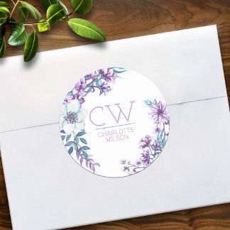 Sticker Rond Jolie Fleur personnalisée Aquarelle Rose