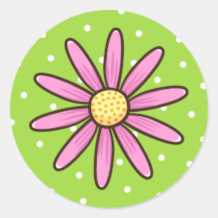 Sticker Rond Jolie fleur rose sur l'arrière - plan vert de