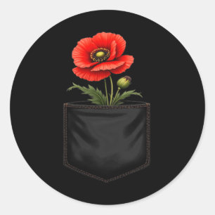 Sticker Rond Jolie Fleur Rouge De Pavot À Pocket Memorial Day U