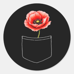 Sticker Rond Jolie Fleur Rouge De Pavot À Pocket Memorial Day U