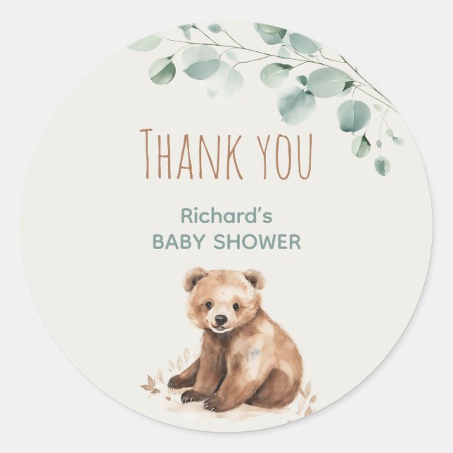 Sticker Rond Jolie forêt feuilles ours baby shower enclos (Devant)