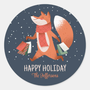 Sticker Rond Jolie Fox Snowy Vacances d'hiver Noël