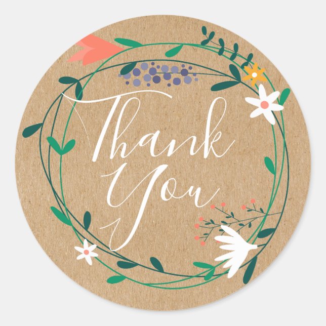 Sticker Rond Jolie Guirlande Florale Merci (Devant)