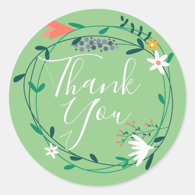 Sticker Rond Jolie Guirlande Florale Merci (Devant)