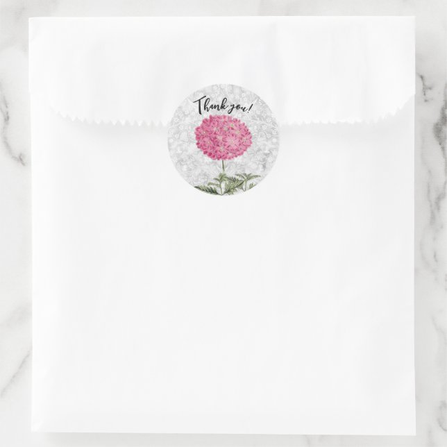 Sticker Rond Jolie Hydrangea Rose Vintage Style Merci (Sac)