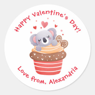Sticker Rond Jolie koala dans un cupcake pour la Saint-Valentin