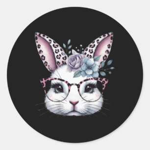 Sticker Rond Jolie Lapin Lapin Face Gles Filles Joyeux Pâques J