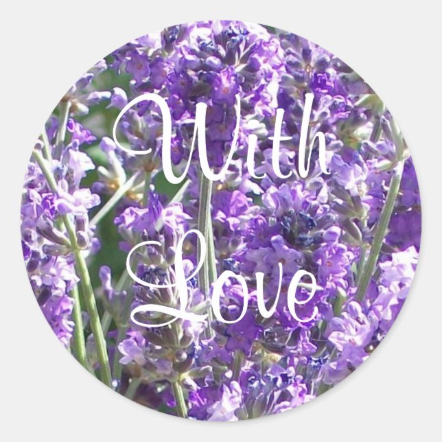 Sticker Rond Jolie Lavande Douce Violette 'Avec Amour' (Devant)