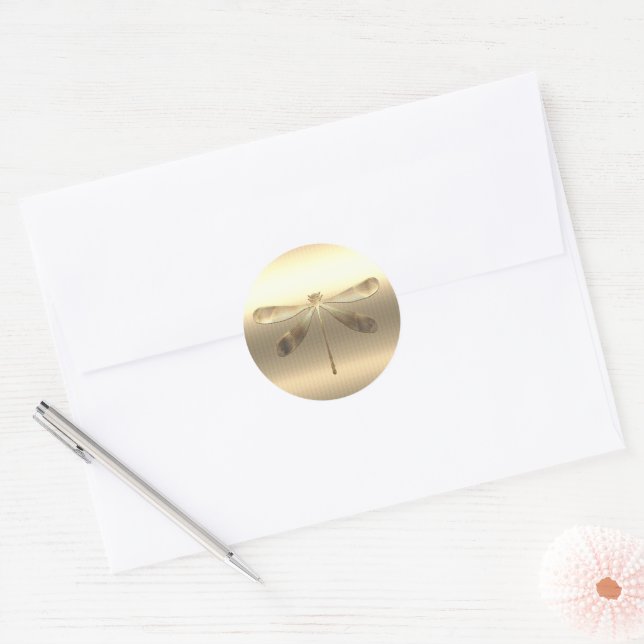 Sticker Rond Jolie libellule d'or (Enveloppe)