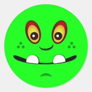 Sticker Rond Jolie Lime Green Monster Face avec une petite bite