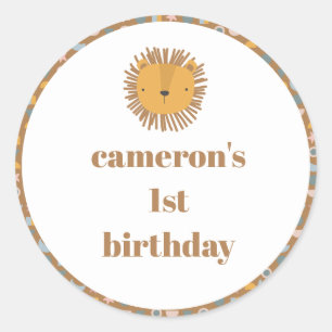 Sticker Rond Jolie Lion Bébé Enfants Animal Personnalisé Annive