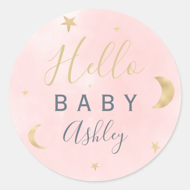 Sticker Rond Jolie lune d'or étoiles baby shower d'aquarelle ro (Devant)
