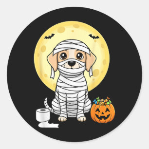 Sticker Rond Jolie maman chien Halloween pleine lune chiot farc