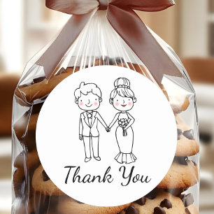 Sticker Rond Jolie mariée caricature noir blanc Merci Mariage