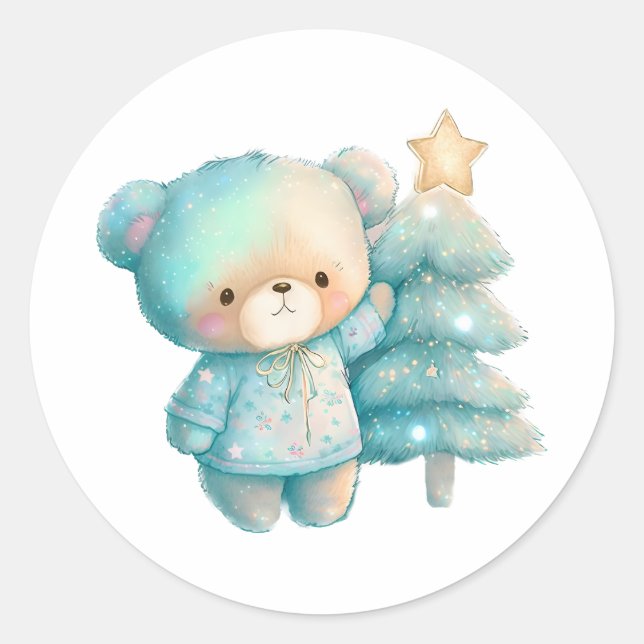 Sticker Rond Jolie Ours et Noël (Devant)