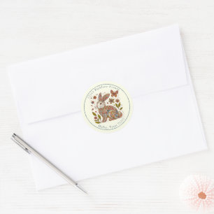 Sticker Rond Jolie Paisley Rabbit Adresse de retour Enveloppe S