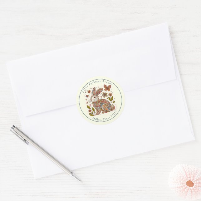 Sticker Rond Jolie Paisley Rabbit Adresse de retour Enveloppe S (Enveloppe)