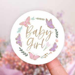 Sticker Rond Jolie Papillons Pastel Baby Girl