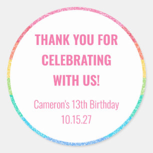 Sticker Rond Jolie Parties scintillant arc-en-ciel Personnalisé