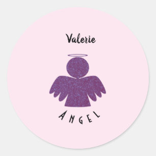 Sticker Rond Jolie Parties scintillant violette Angel