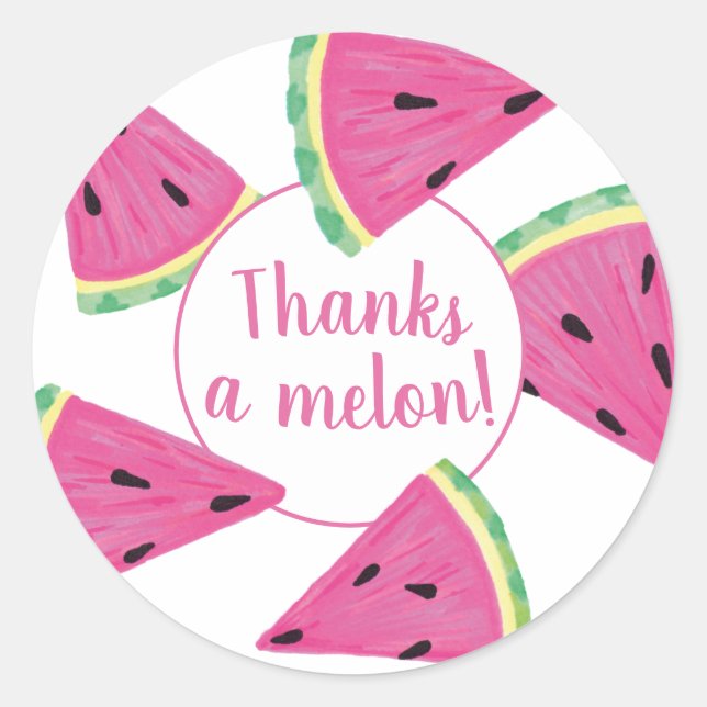 Sticker Rond Jolie Pastèque Tropicale Rose Merci (Devant)