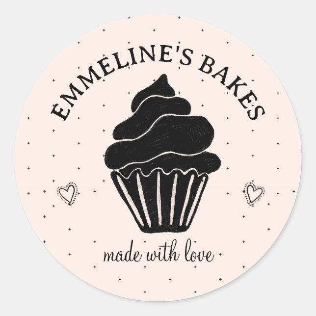 Sticker Rond Jolie pâtissière maison Illustrer Cupcake Rose Noi (Devant)