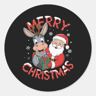 Sticker Rond Jolie Père Noël Donkey Xmas Sur Donkey Noël
