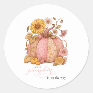 Sticker Rond Jolie petite citrouille patch florale est en route
