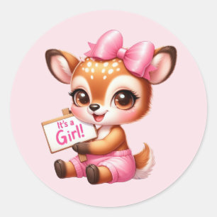 Sticker Rond Jolie petite fille cerf