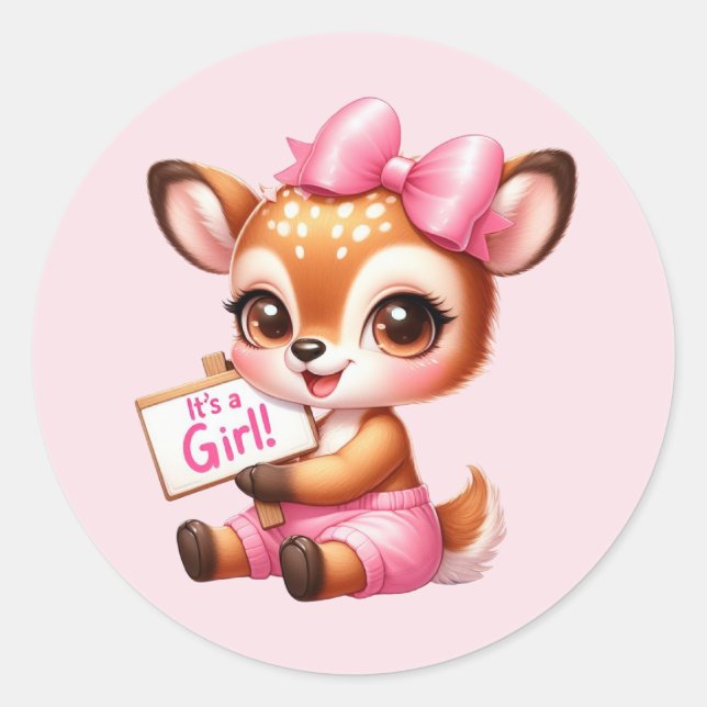 Sticker Rond Jolie petite fille cerf (Devant)