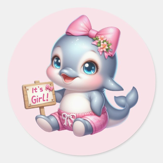 Sticker Rond Jolie petite fille dauphin (Devant)