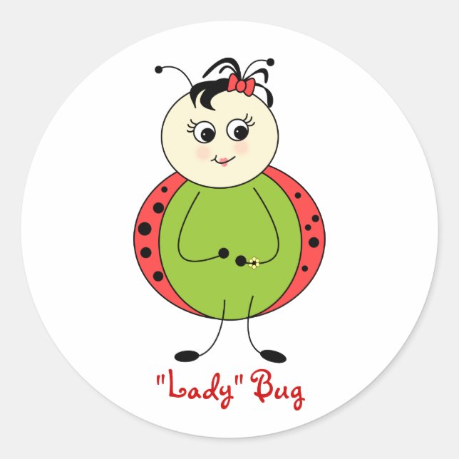 Sticker Rond Jolie Petite Fille Ladybug Avec Bow (Devant)