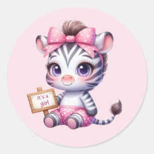 Sticker Rond Jolie petite fille zebra