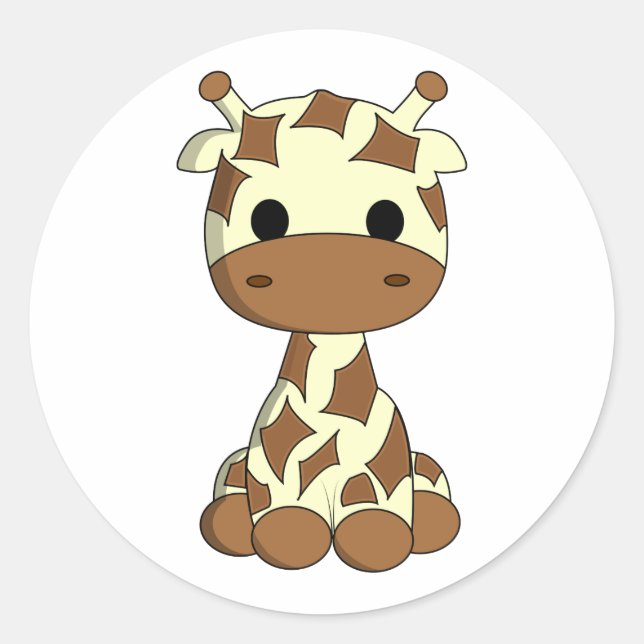 Sticker Rond Jolie petite girafe kawaii dessin animé enfants au (Devant)