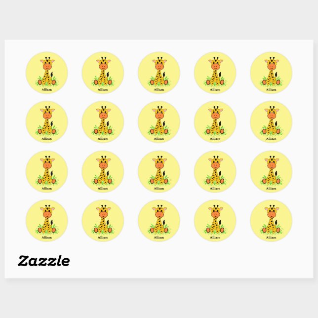 Sticker Rond Jolie petite girafe pour enfants (Feuille)