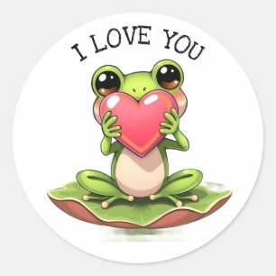 Sticker Rond Jolie petite grenouille tenant un cœur   Je t'aime