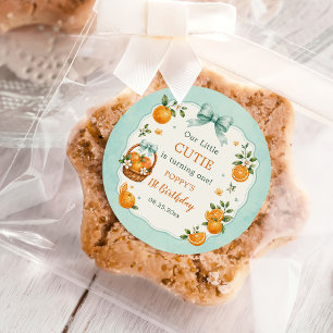 Sticker Rond Jolie petite orange mignonne Citrus 1er anniversai