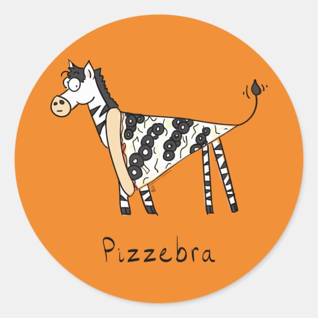 Sticker Rond Jolie Pizza Drôle Zebra Cartoon pour enfants (Devant)