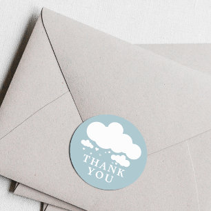 Sticker Rond Jolie Pluie de Nuages de Coeurs Baby Shower Merci